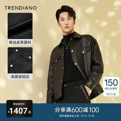 TRENDIANO官方潮牌秋冬新款男装棉羊皮真皮皮衣男衬衫领夹克外套商品大图