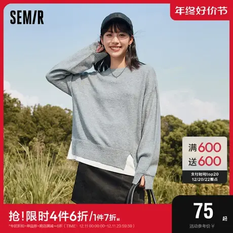 森马针织假两件女宽松落肩慵懒风2022冬季新款圆领套头衫上衣休闲图片