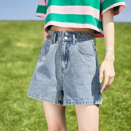 唐狮2023新款夏季牛仔短裤女高腰显瘦A字韩版百搭潮酷个性设计感图片