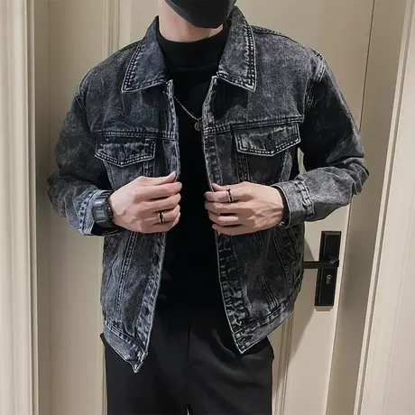 重磅潮牌牛仔外套男秋季2023新款复古水洗痞帅牛仔衣机车夹克上衣商品大图