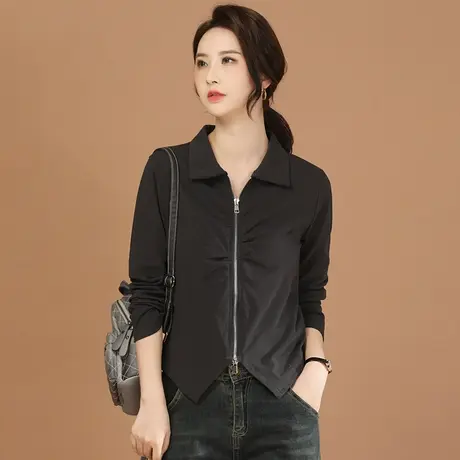 韩潮袭人设计感POLO领开衫长袖T恤女2024春季新款显瘦百搭上衣图片