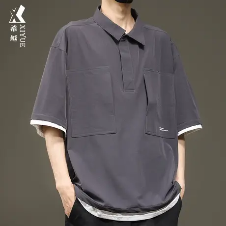 希越凉感冰丝男士POLO衫2024春季户外速干短袖打底衫宽松大码男装商品大图