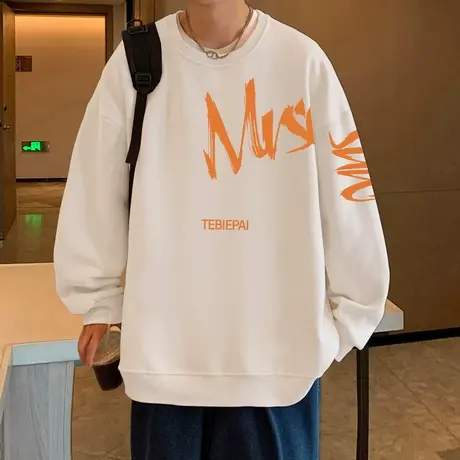 设计感圆领重磅卫衣男潮流ins春秋季潮牌小众高街港风宽松打底衫商品大图