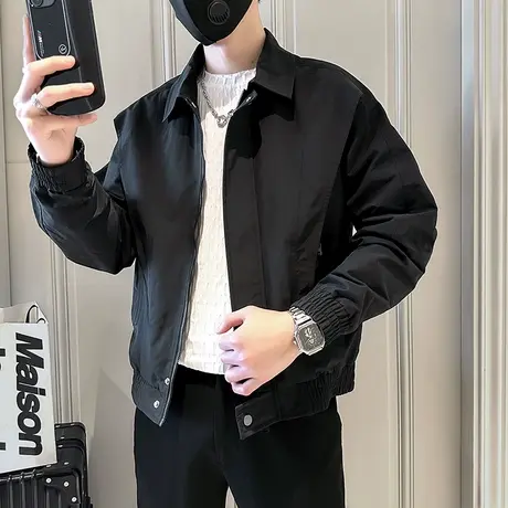 春装个性时尚休闲潮牌纯色复古设计感轻熟风夹克INS潮流外套上衣商品大图