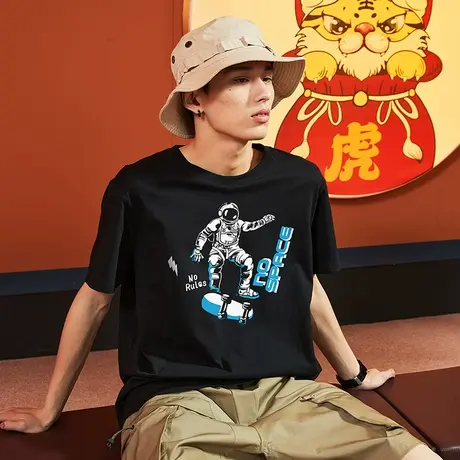 唐狮纯棉短袖t恤夏季男士潮休闲宽松圆领纯色打底衫半袖内搭韩版4图片