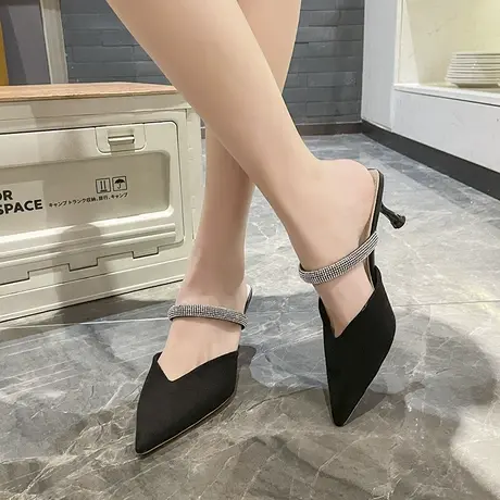 高级感时尚高跟包头拖鞋女春夏2024新款外穿水钻爆款网红穆勒凉拖商品大图