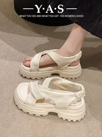 凉鞋女夏季2024新款松糕厚底小个子沙滩鞋高级感法式配裙子罗马鞋商品大图