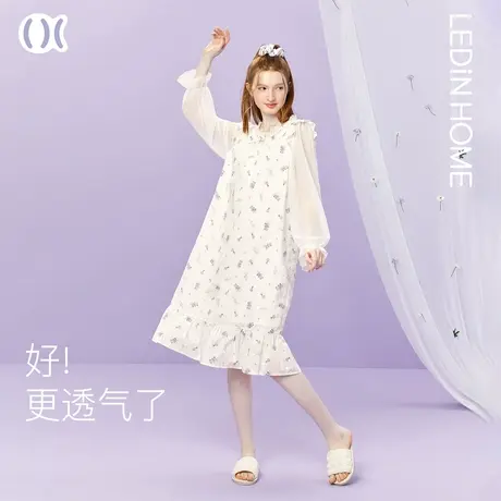 乐町碎花睡裙女夏款可爱少女蕾丝薄款睡衣甜美公主风纯棉家居服商品大图