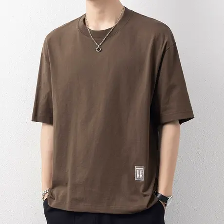 美拉德风短袖t恤男夏季五分半袖男潮牌上衣青少年冰丝凉感体恤衫T商品大图