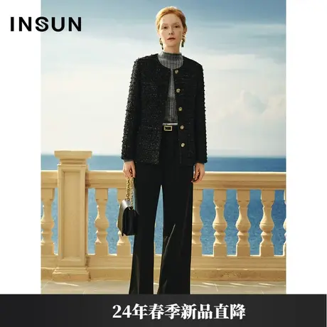 INSUN恩裳线上专选2024春款亮丝粗花呢黑色小香风外套商品大图
