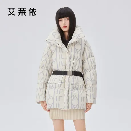 艾莱依羽绒服女2022年新款冬季时尚休闲加厚收腰保暖廓形连帽外套商品大图