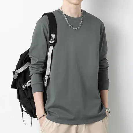 240G重磅纯棉长袖t恤男潮流宽松上衣服春秋款内搭打底衫全棉秋衣商品大图