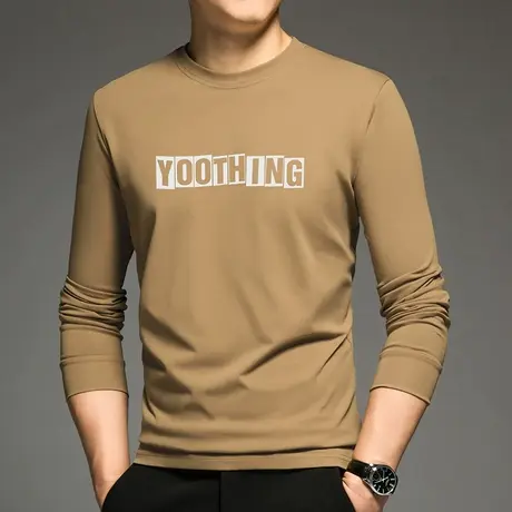 重磅纯棉t恤男长袖加绒加厚打底衫字母印花摇粒绒全棉内搭秋衣服商品大图