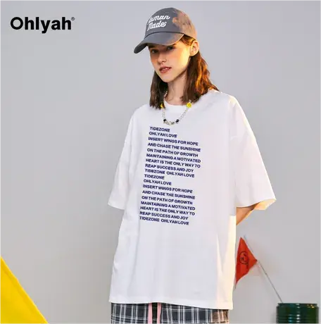 Ohlyah夏季新品小众字母重影短袖T恤男女半袖宽松青少年定制体恤图片