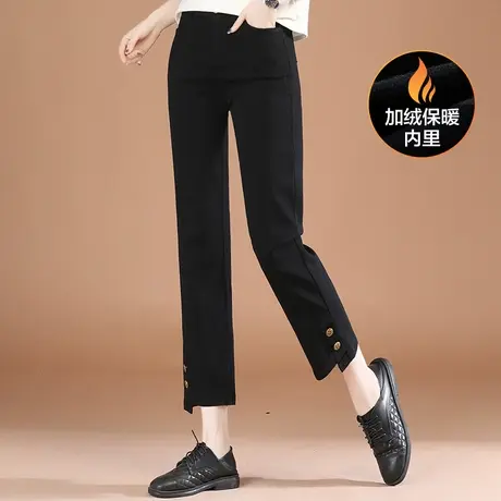 韩潮袭人高腰加绒直筒休闲裤女2023冬季新款显瘦开叉微喇西装裤子图片