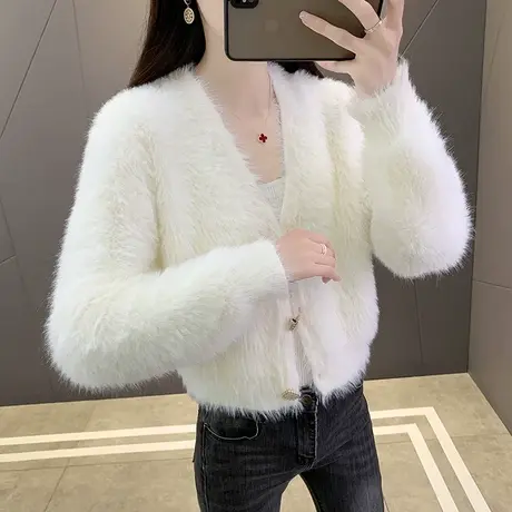 软糯针织开衫毛衣女秋冬2023新款宽松显瘦慵懒风仿水貂绒外套上衣图片