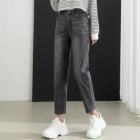 烟灰色牛仔裤女春夏薄款女裤2023新款老爹萝卜裤休闲九分裤哈伦裤商品大图