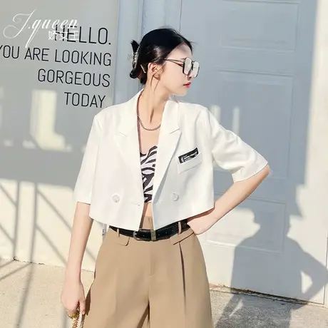 短袖西装外套女夏季薄款韩版小个子宽松休闲显瘦短款炸街小西服潮图片