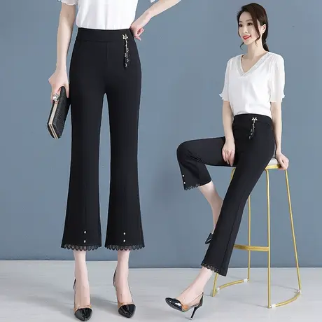 休闲微喇裤女夏季高级感蕾丝边喇叭裤气质百搭高腰梨形身材马蹄裤商品大图