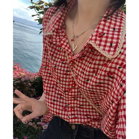 日系短袖衬衫女夏季薄款宽松港味复古设计感小众法式别致方领上衣商品大图