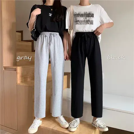 灰色运动裤女夏季薄款2023新款春秋宽松直筒裤黑色休闲阔腿卫裤子图片