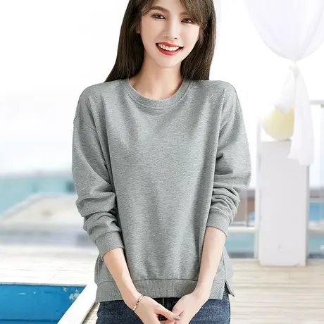 秋款灰色打底衫女装卫衣女春秋季2023新款套头圆领长袖纯色上衣商品大图