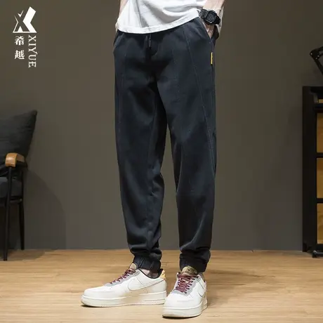 秋冬男士加绒运动休闲裤子秋季新款垂感束脚卫裤宽松加肥长裤男潮图片