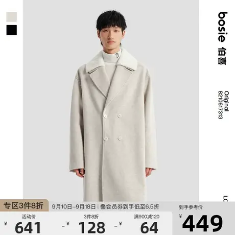 bosie2023年冬季新款呢大衣男情侣可拆卸毛领呢大衣设计款外套潮图片