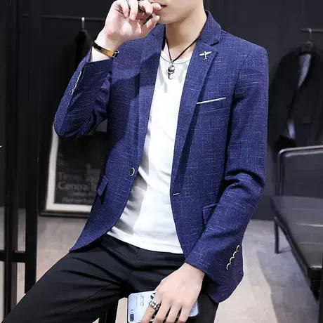 西装男春秋休闲韩版修身单上衣青年帅气小西装学生发型师西服外套商品大图
