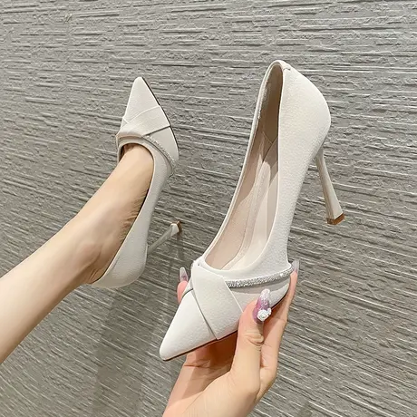 尖头女神范高跟鞋女2023年春季新款性感气质细跟水钻浅口职业单鞋图片