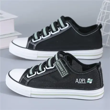 一脚蹬网面帆布鞋女2023春夏新款百搭平底休闲板鞋女潮魔术贴网鞋图片