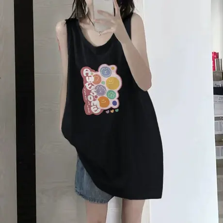 纯棉吊带运动坎肩背心无袖t恤女夏季外穿篮球服宽松港风挂脖上衣商品大图