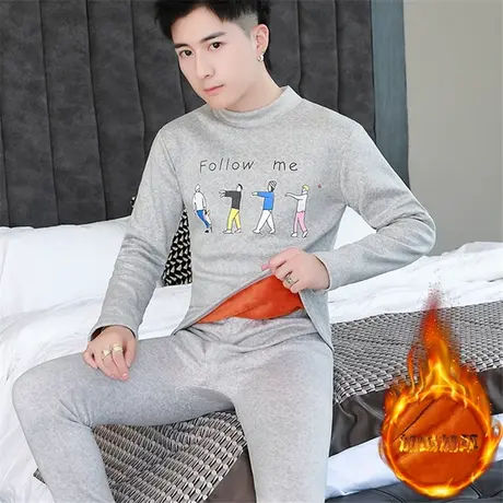 青少年保暖内衣套装男士冬季学生帅气修身加绒加厚秋衣秋裤半高领商品大图