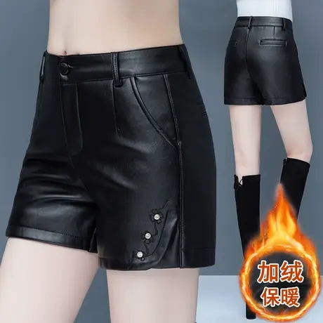 加绒皮短裤女高腰短皮裤新款时尚百搭PU皮休闲裤胖mm显瘦外穿靴裤商品大图