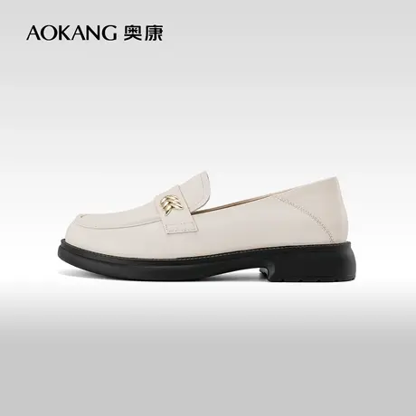 奥康女鞋春秋季英伦风厚底通勤小皮鞋真皮休闲舒适JK乐福鞋豆豆鞋图片