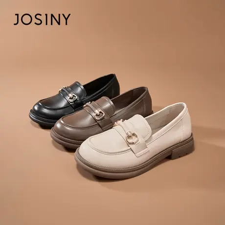 Josiny/卓诗尼乐福鞋2023秋季新款圆萌百搭粗跟一脚蹬气质妈妈鞋商品大图