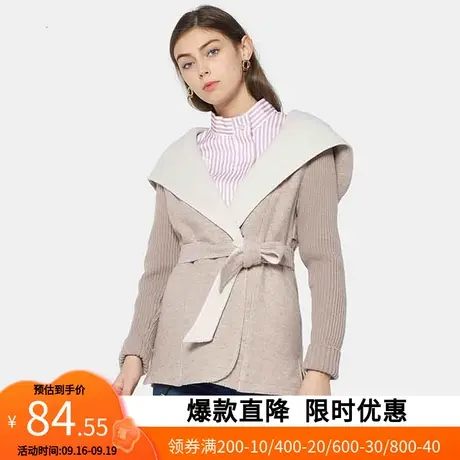 【断码L】艾格2023春季女羊毛百搭中长款系带毛呢大衣外套Y172商品大图