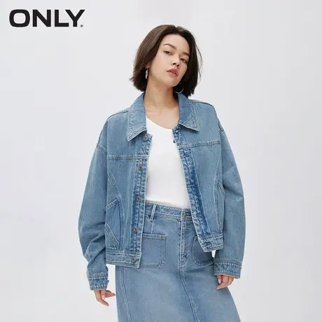 ONLY2023冬季新款休闲翻领落肩宽松经典牛仔短款外套女|123354006图片