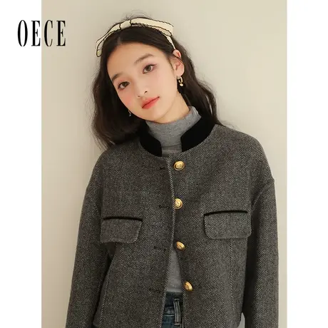 【新品】Oece高级灰双面羊绒大衣2022冬新款气质短款呢外套女商品大图