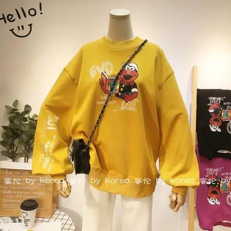 2020秋款印花长袖卫衣韩国东大门港风休闲卡通字母小众卫衣大码潮商品大图