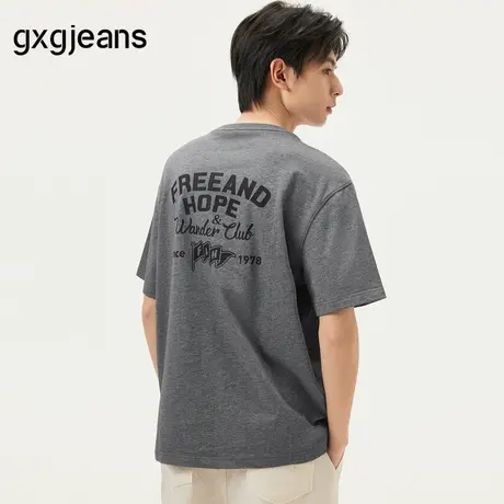 gxg.jeans男装 灰色后背字母美式时尚潮流圆领短袖T恤男 25夏新品图片