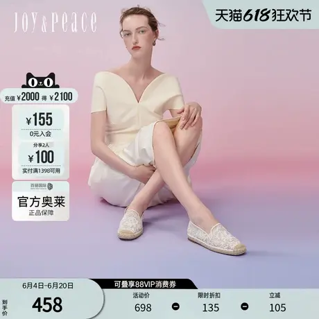 真美诗官方奥莱2024年春季蕾丝串珠方圆头女渔夫鞋YWZ02AA4图片