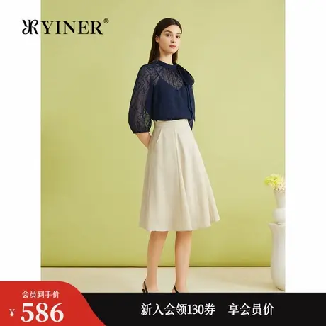 YINER音儿专选2024夏季新款法式飘带衬衫镂空肌理泡泡袖上衣图片