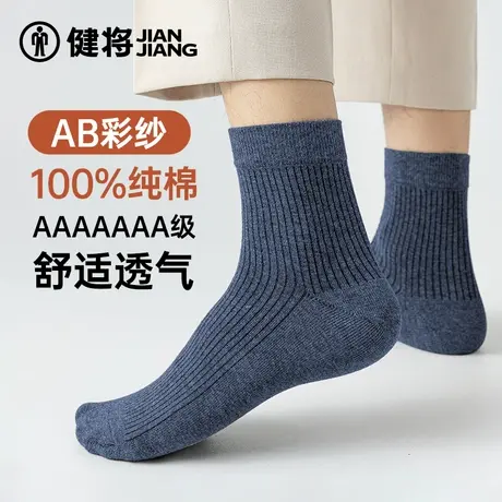 健将男士袜子男款纯棉中筒袜抗菌防脚气透气无骨休闲商务袜春夏季商品大图