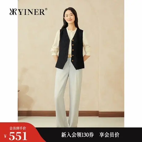 YINER音儿专选2025春季新款法式优雅花纱肌理无袖V领马夹外套商品大图
