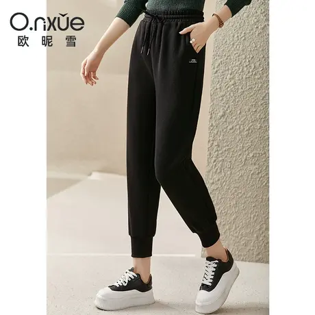 欧昵雪橡筋抽绳加厚九分休闲裤女2023秋冬新款高腰小个子运动卫裤商品大图