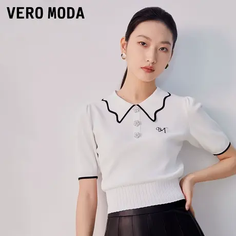 Vero Moda奥莱针织短袖女夏季新款翻领泡泡袖短款甜美上衣百搭图片