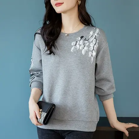 卫衣女初秋薄款加肥加大码女装宽松中年妈妈休闲百搭套头长袖上衣商品大图