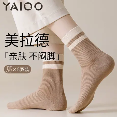 雅鹿袜子女秋冬款棉堆堆袜条纹防臭中筒袜休闲女袜吸汗透气棉袜商品大图
