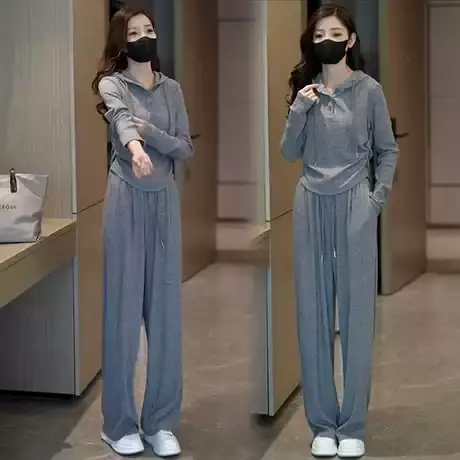 拉夏贝尔休闲运动套装女士秋季2025新款连帽卫衣阔腿裤显瘦两件套商品大图